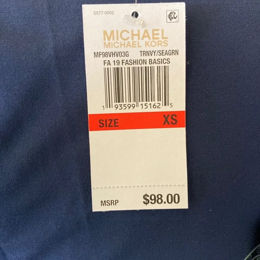 Michael Kors Dress Womens XS Long Sleeve Casablanca Border True Navy Sea Green